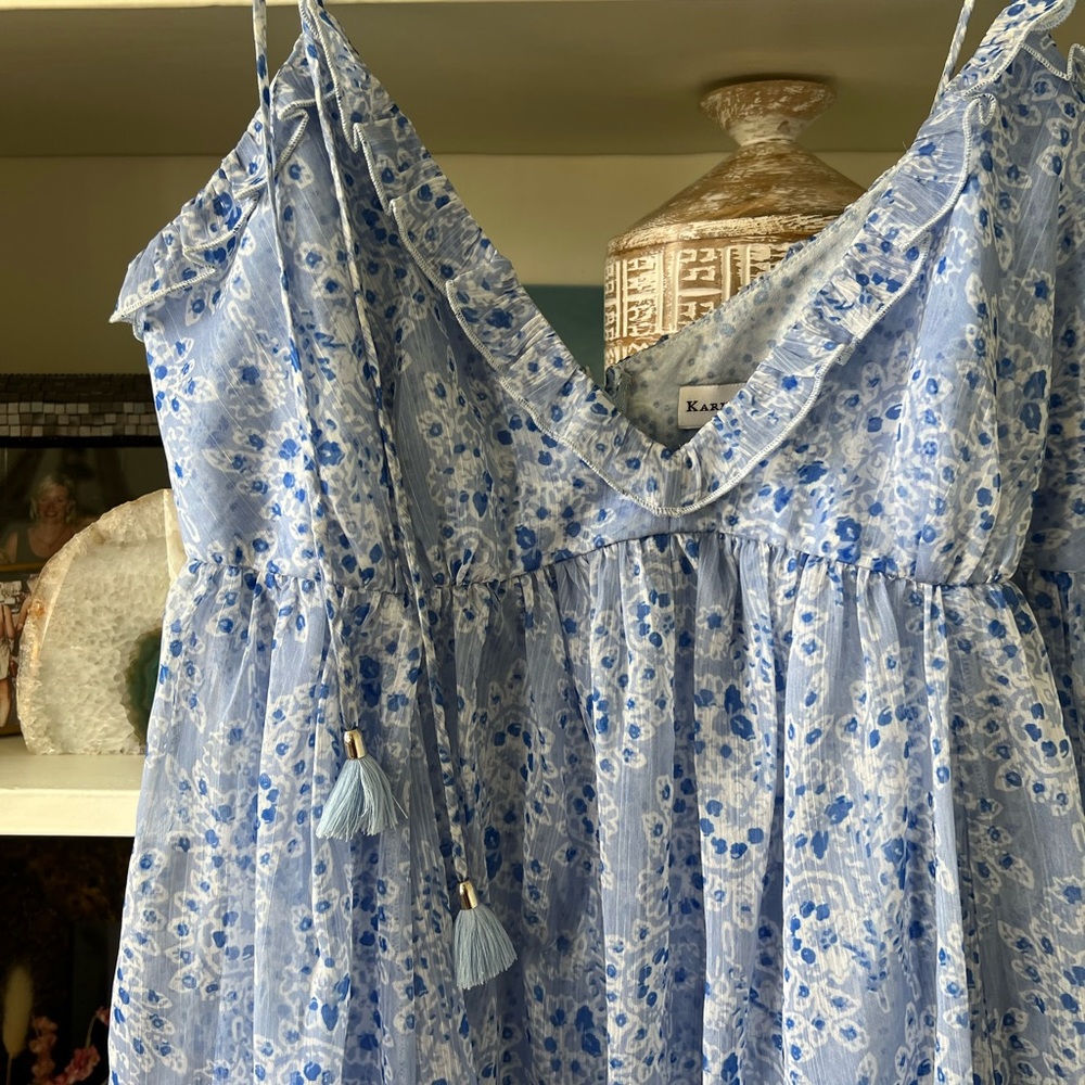 Karina Grimaldi Blue Patterned Ruffle Babydoll Fl… - image 2
